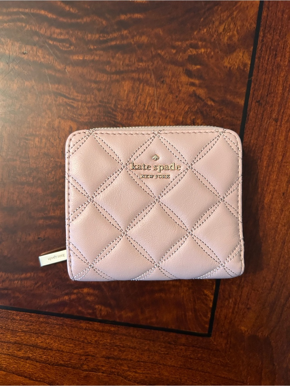 Kate Spade Natalia Quilted Leather Small Zip Around Wallet Rose Smoke Pink EUC